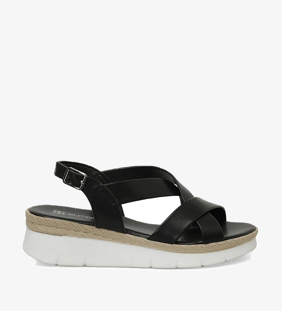 25S-503 5FX Siyah Kadın Dolgu Topuk Sandalet - Görsel 1