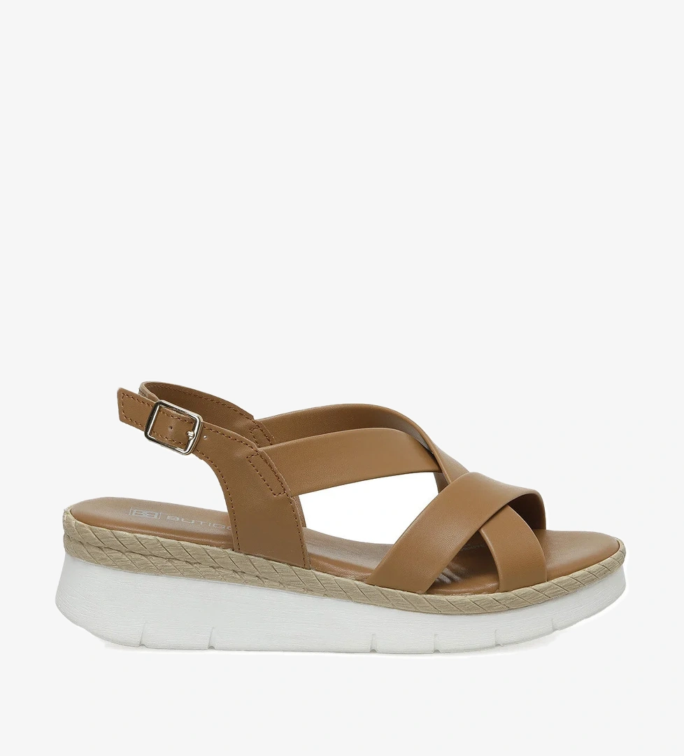 25S-503 5FX Kahverengi Kadın Dolgu Topuk Sandalet - Görsel 1