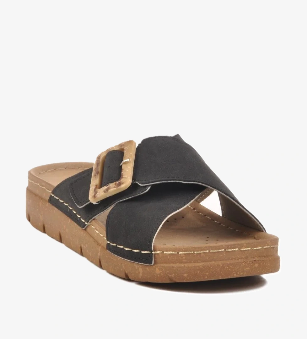 Ayakmod Bej Siyah Kadın Terlik Bento 117.001 Z model görseli