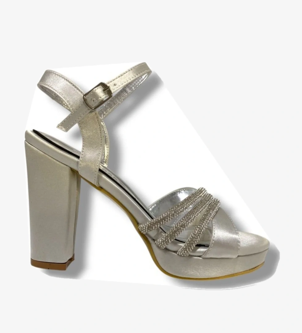 383-25 Saten Taşlı Yüksek Topuk Kadın Sandalet