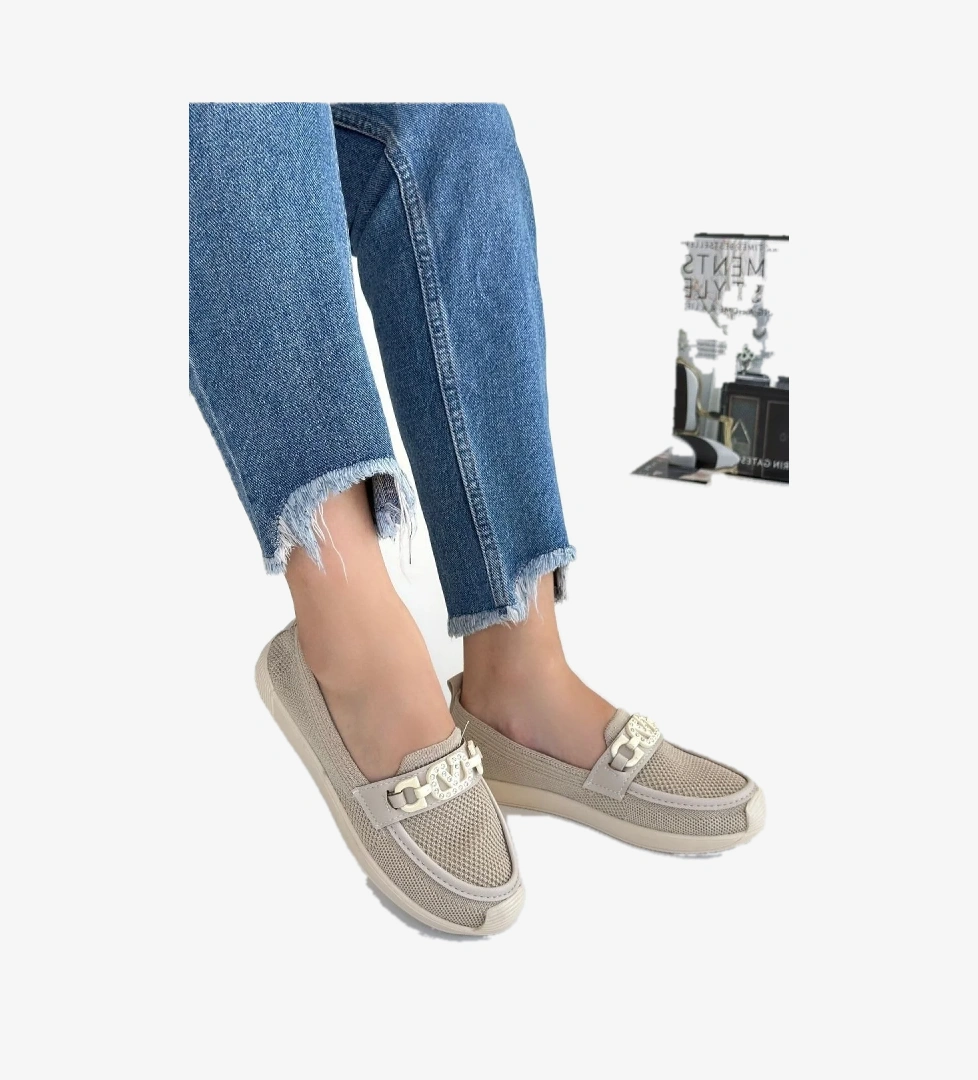 Pabucmarketi Bej Siyah Triko Kadın Babet model görseli