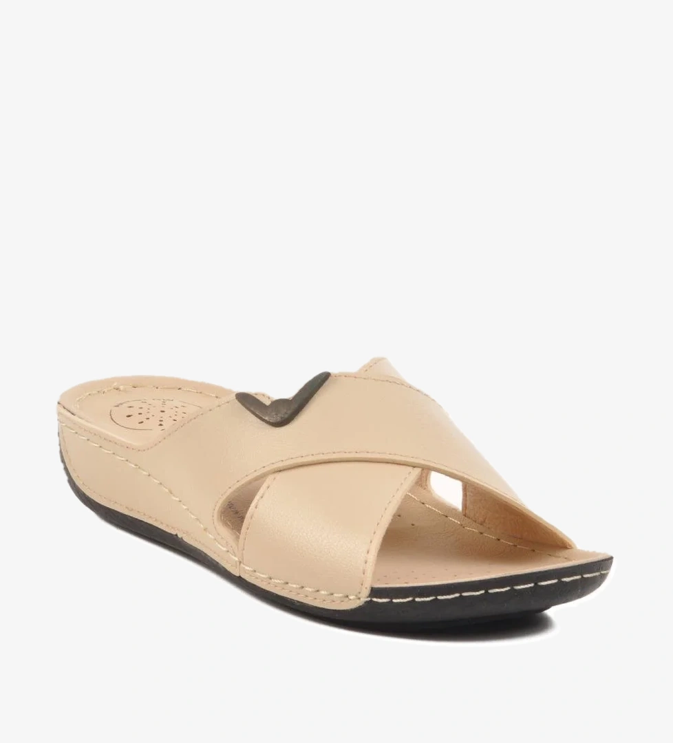 Bej Suni Deri Kadın Terlik Bento 16.043 Z - Görsel 1