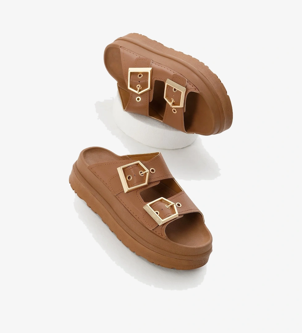 Kadın Taba Yüksek Poli Taban Çift Bantlı Tokalı Terlik