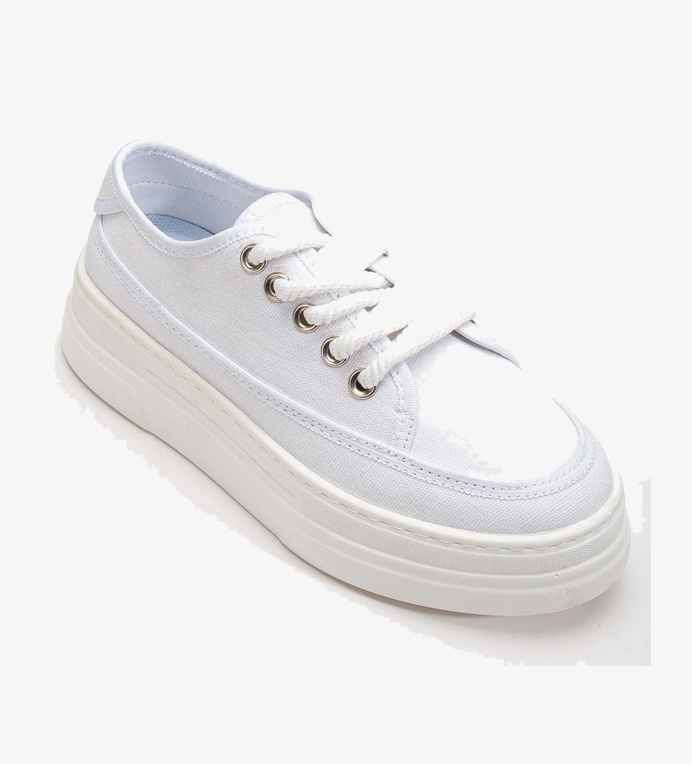 Kadın Beyaz Poli Taban Keten Halat Bağcıklı Spor Ayakkabı