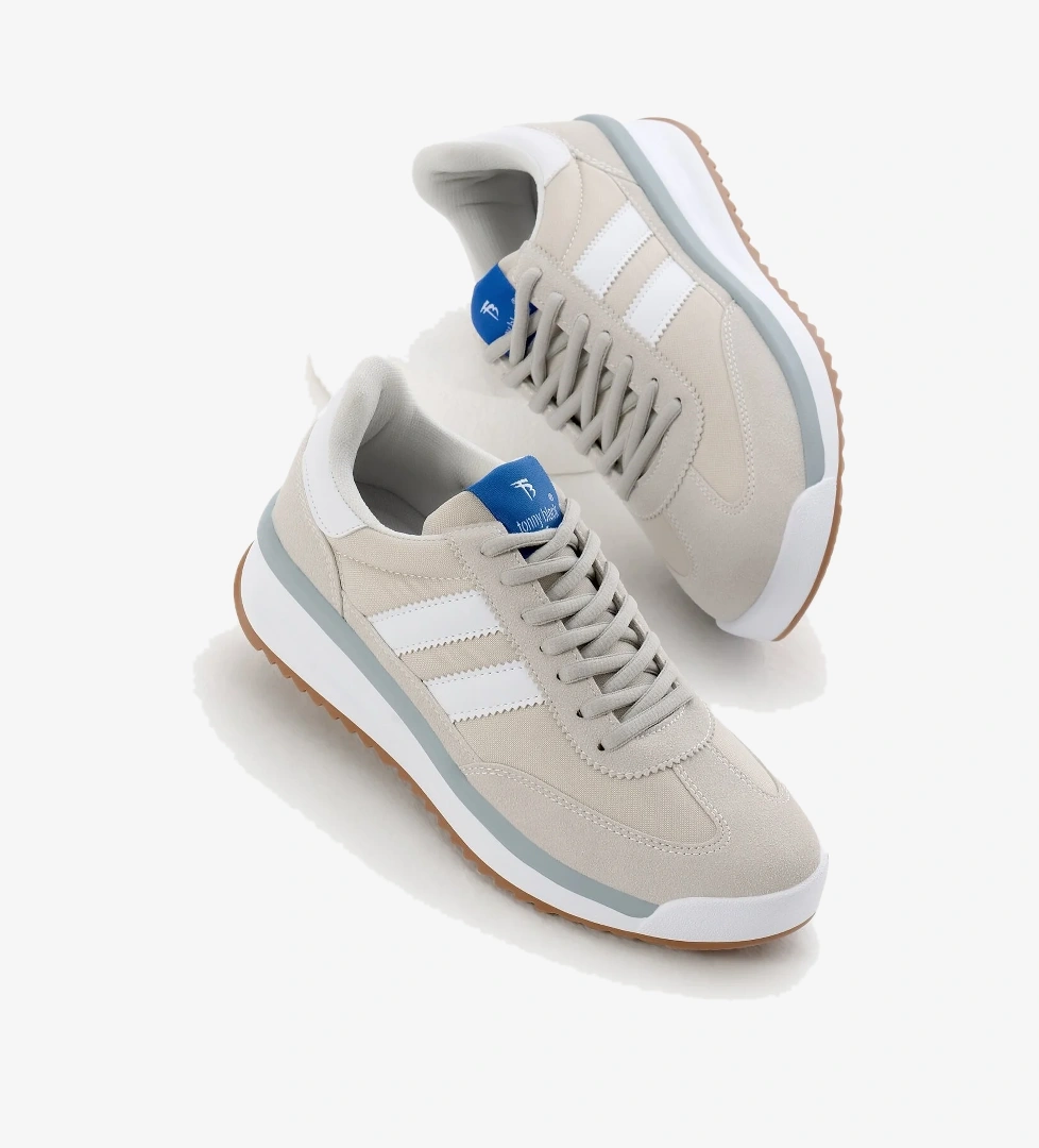 Unisex Gri Beyaz Termo Taban Çift Şeritli Bağcıklı Spor Ayakkabı