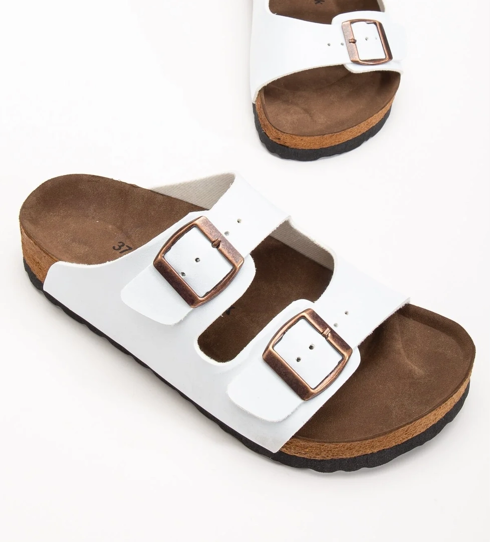 Unisex Beyaz Poli Taban Ayarlamalı Çift Tokalı Terlik