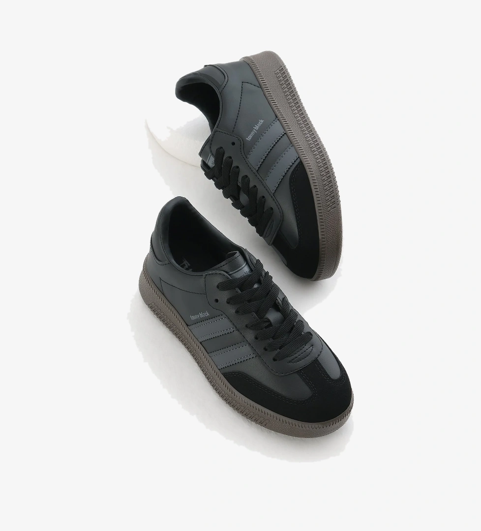 Unisex Siyah Füme Kalın Termo Taban Yanı Şeritli Bağcıklı Spor Ayakkabı