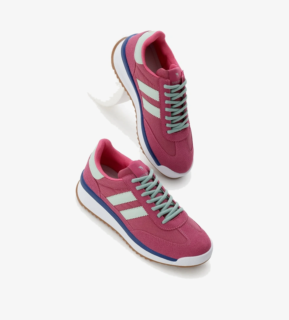 Unisex Fuşya Termo Taban Çift Şeritli Bağcıklı Spor Ayakkabı