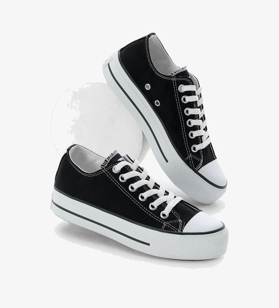 Kadın Siyah Termo Kalın Taban Bağcıklı Keten Spor Ayakkabı