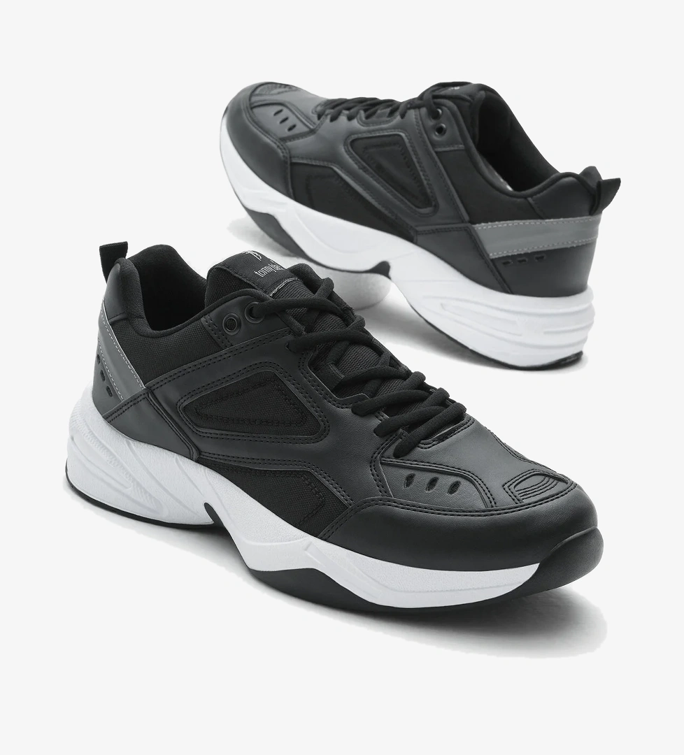 Unisex Siyah Beyaz Poli Taban Yüksek Taban Bağcıklı Spor Ayakkabı