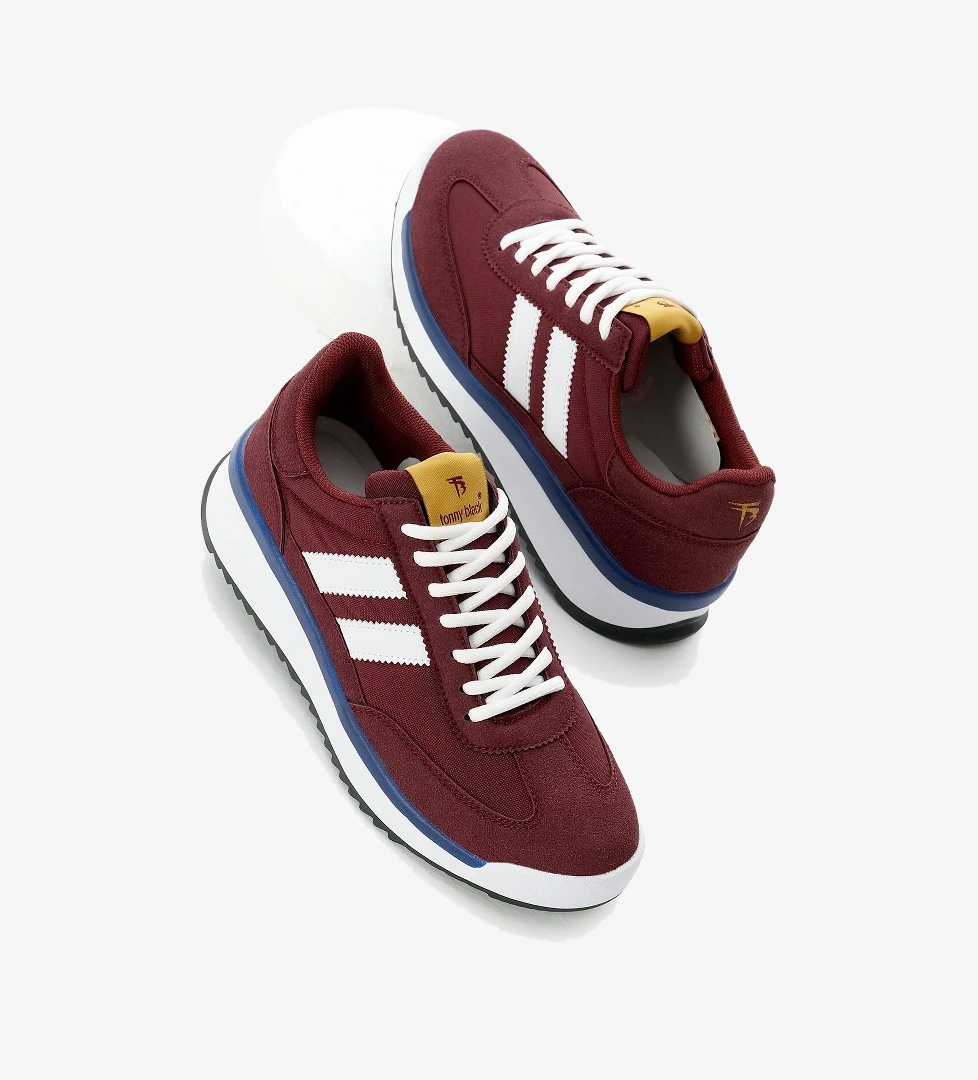 Unisex Bordo Termo Taban Çift Şeritli Bağcıklı Spor Ayakkabı