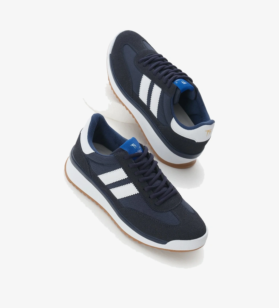 Unisex Lacivert Termo Taban Çift Şeritli Bağcıklı Spor Ayakkabı