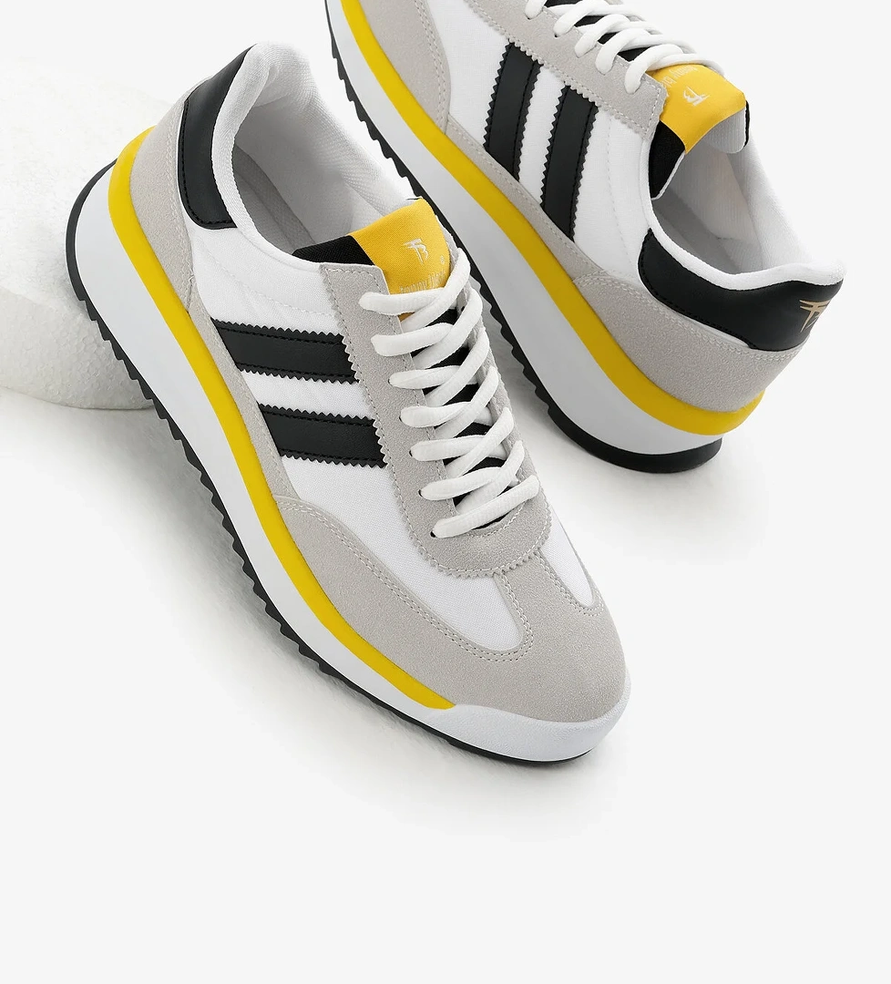 Unisex Beyaz Termo Taban Çift Şeritli Bağcıklı Spor Ayakkabı