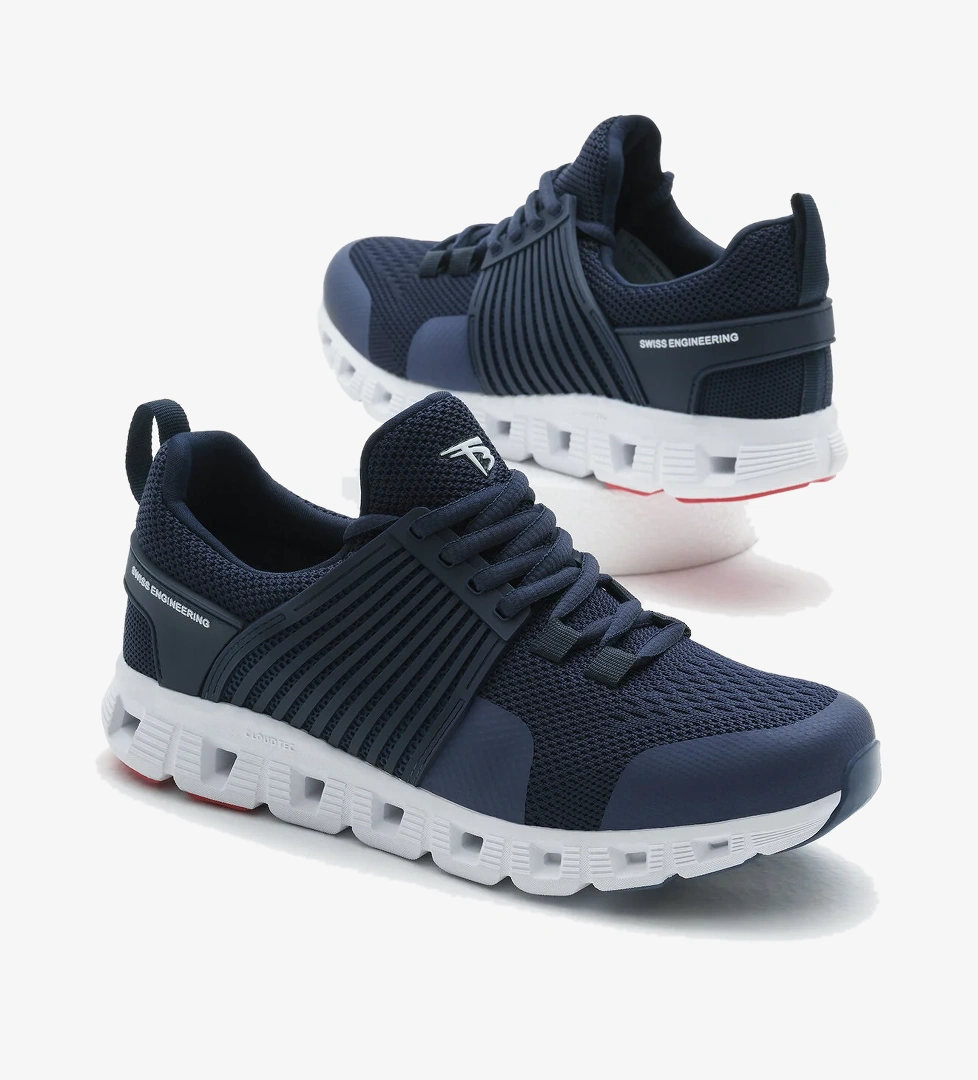 Unisex Lacivert Tasarım Termo Taban Şeritli Nefes Alabilen Kumaş Bağcıklı Spor Ayakkabı