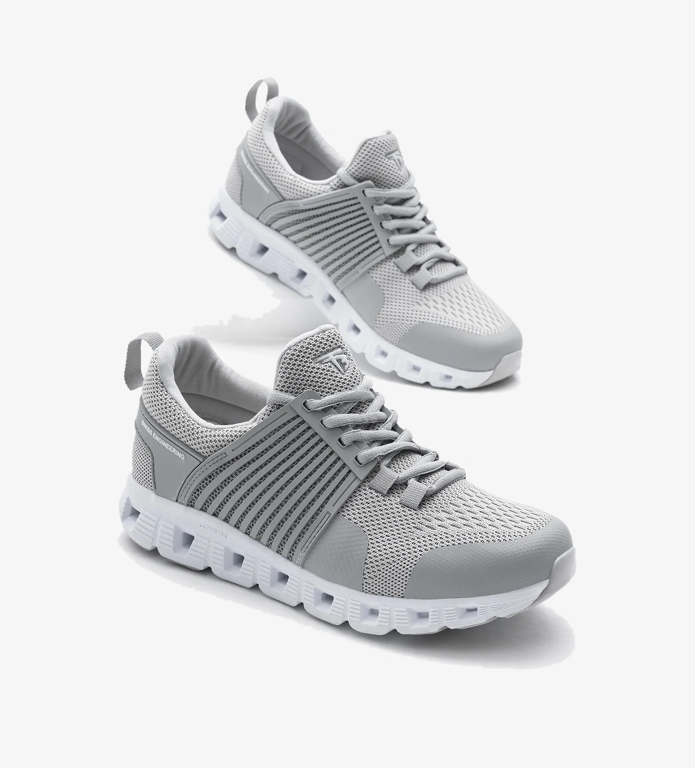 Unisex Gri Tasarım Termo Taban Şeritli Nefes Alabilen Kumaş Bağcıklı Spor Ayakkabı