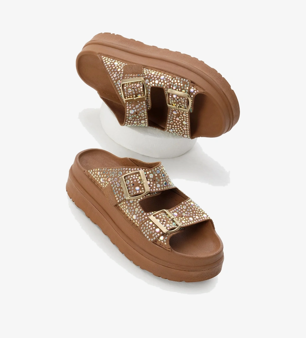 Tonny Black Kadın Siyah Yüksek Poli Taban Taşlı Çift Bantlı Tokalı Terlik model görseli