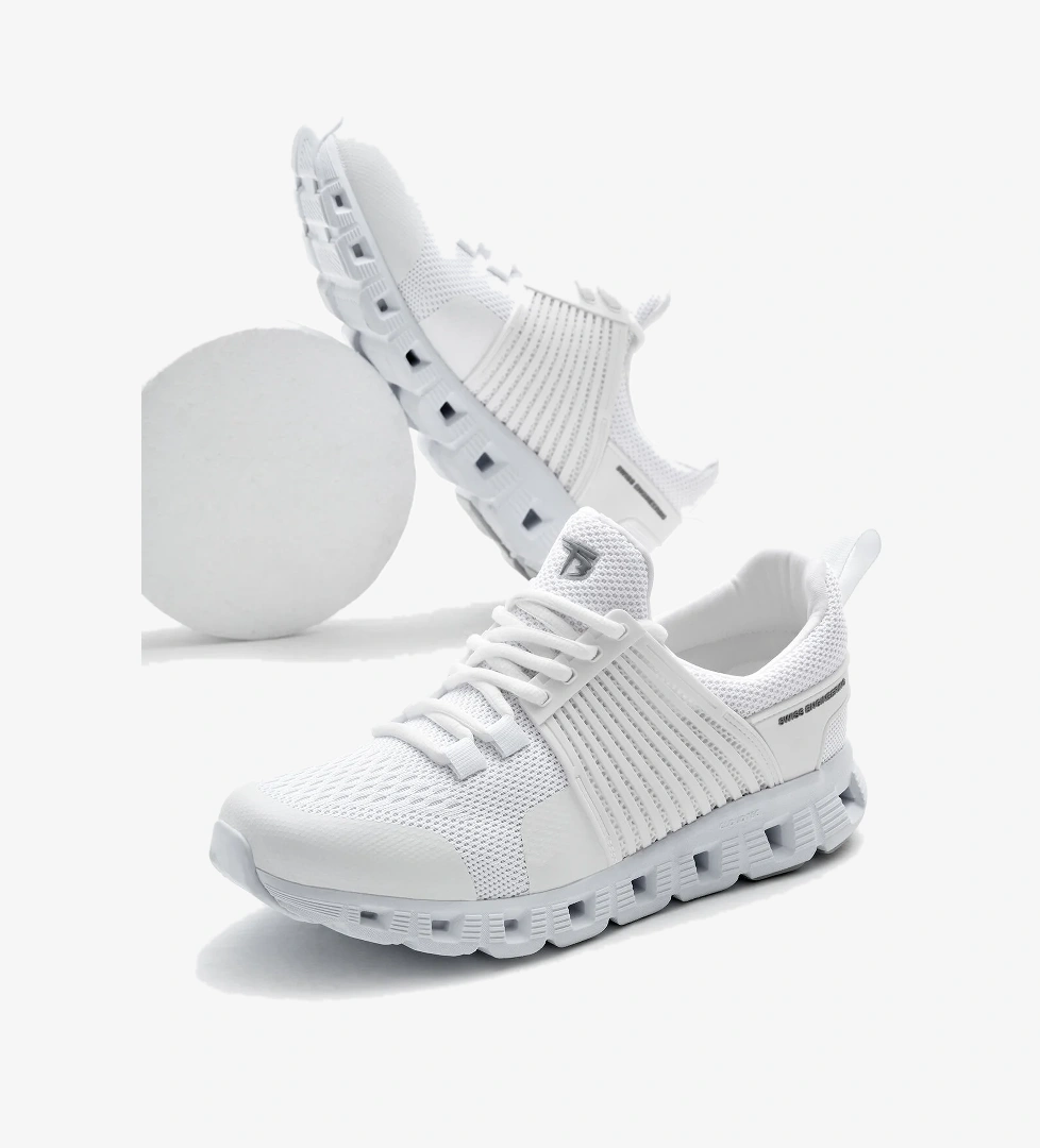 Unisex Beyaz Tasarım Termo Taban Şeritli Nefes Alabilen Kumaş Bağcıklı Spor Ayakkabı