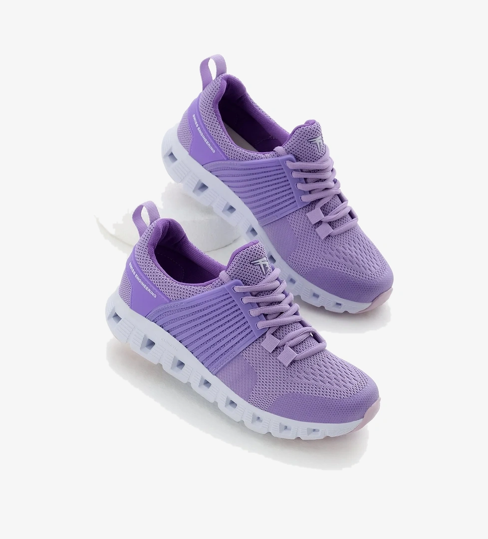 Unisex Lila Tasarım Termo Taban Şeritli Nefes Alabilen Kumaş Bağcıklı Spor Ayakkabı