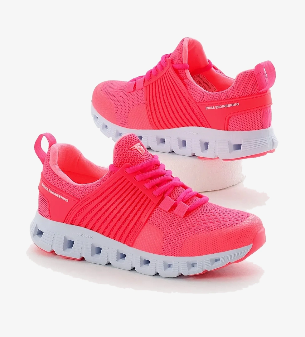 Unisex Fuşya Tasarım Termo Taban Şeritli Nefes Alabilen Kumaş Bağcıklı Spor Ayakkabı