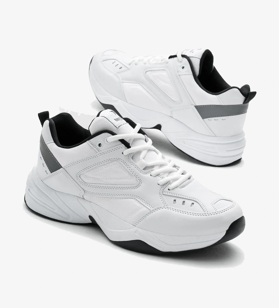 Unisex Beyaz Siyah Poli Taban Yüksek Taban Bağcıklı Spor Ayakkabı