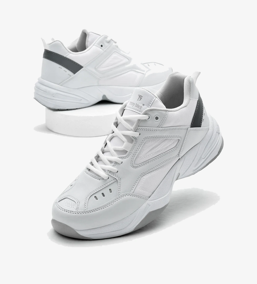 Unisex Beyaz Poli Taban Yüksek Taban Bağcıklı Spor Ayakkabı - Görsel 1