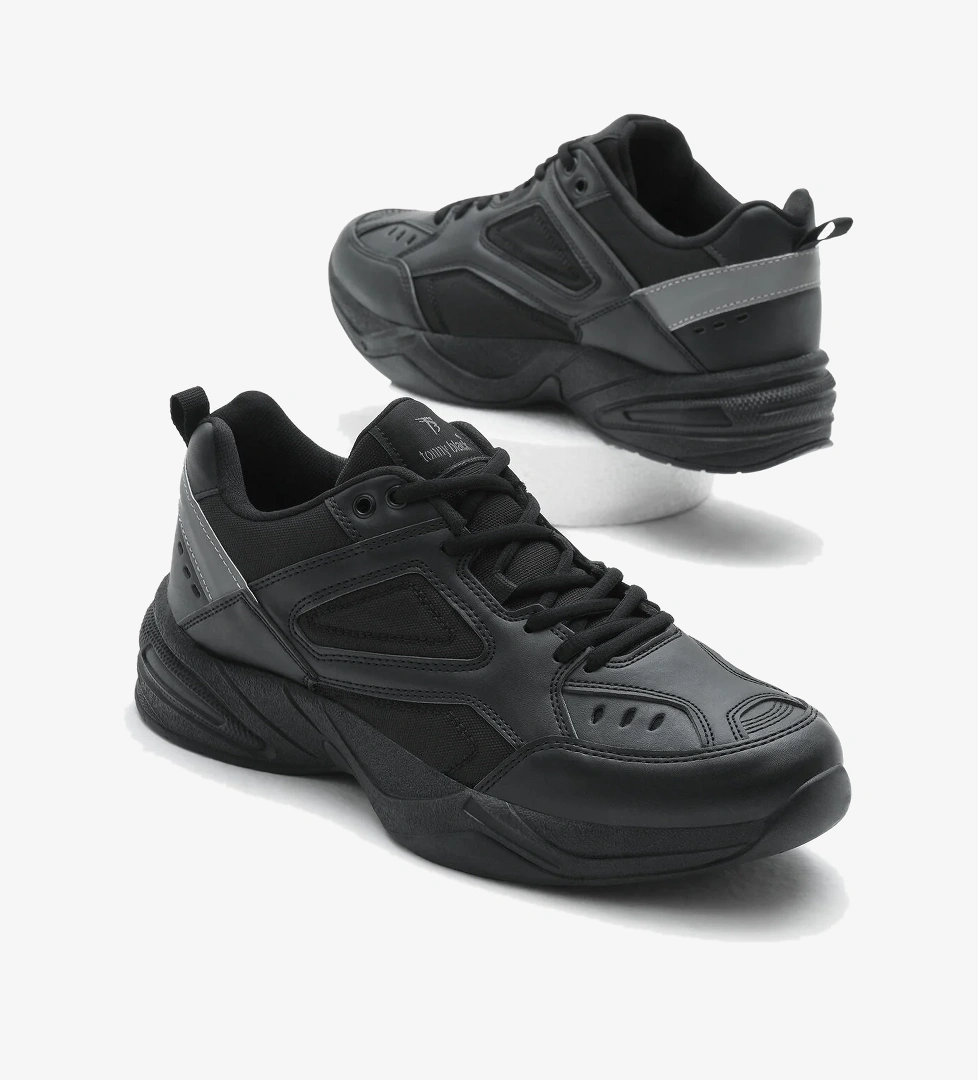 Unisex Siyah Poli Taban Yüksek Taban Bağcıklı Spor Ayakkabı - Görsel 1