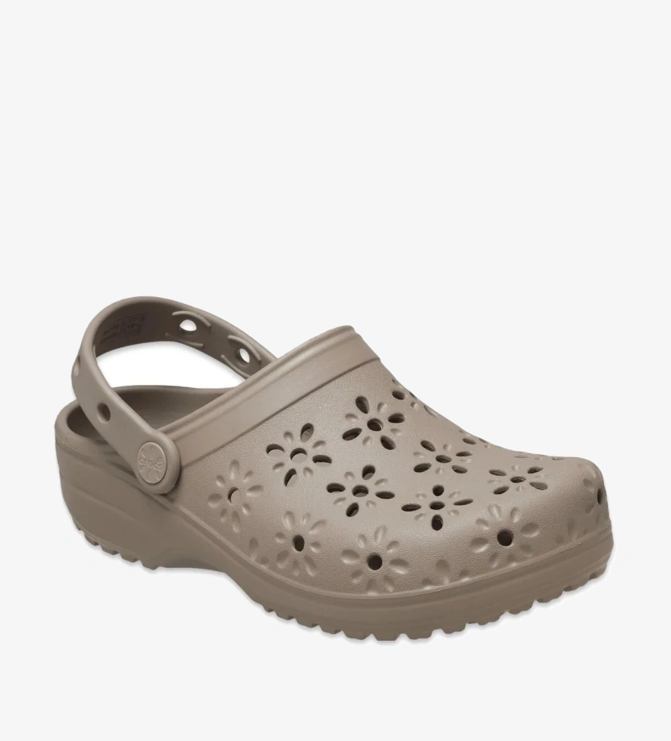 210927 Classic Floral Cut Out Clog Karamel Unisex Terlik