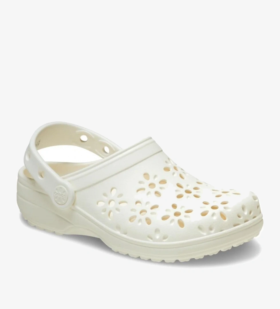 210927 Classic Floral Cut Out Clog Beyaz Unisex Terlik