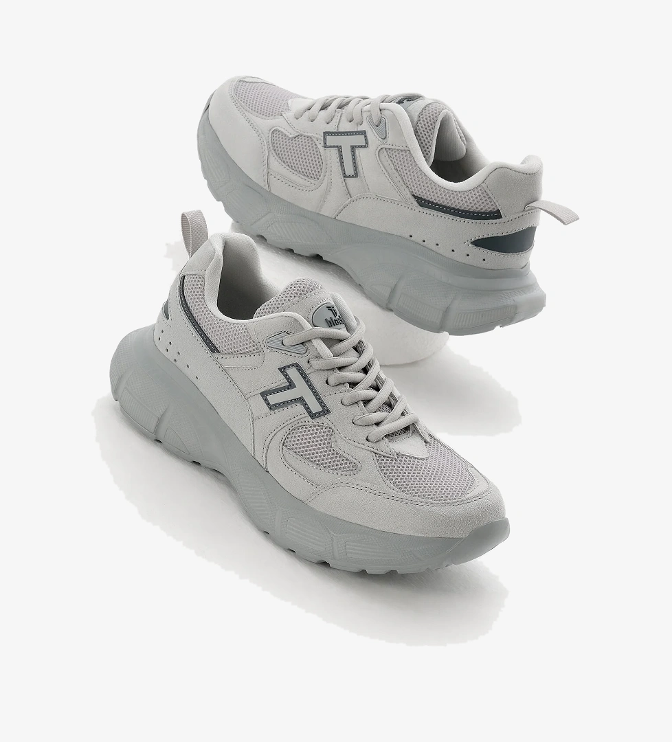 Unisex Açık Gri Yüksek Faylon Taban Nefes Alabilen Kumaş Bağcıklı Spor Ayakkabı