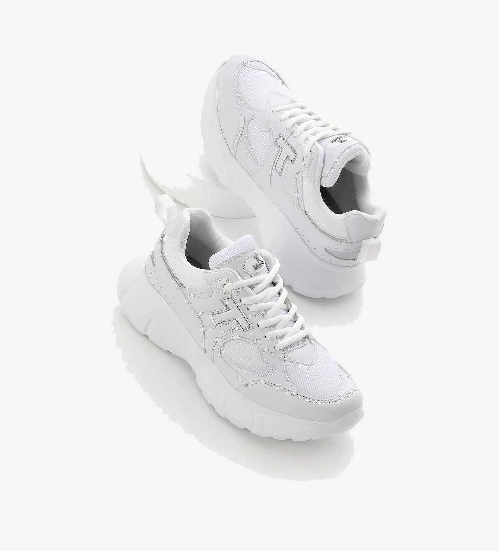 Unisex Beyaz Yüksek Faylon Taban Nefes Alabilen Kumaş Bağcıklı Spor Ayakkabı