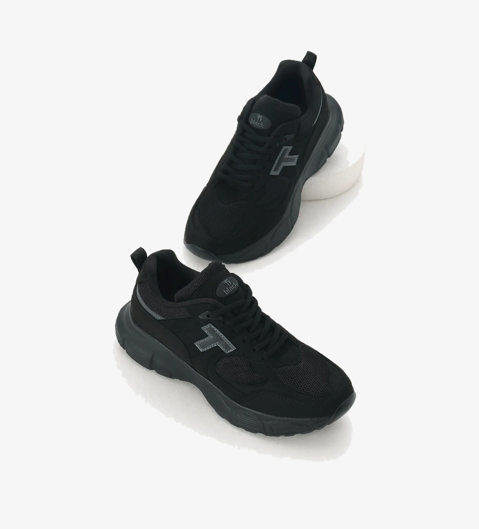 Tonny Black Unisex Siyah Beyaz Yüksek Faylon Taban Nefes Alabilen Kumaş Bağcıklı Spor Ayakkabı model görseli