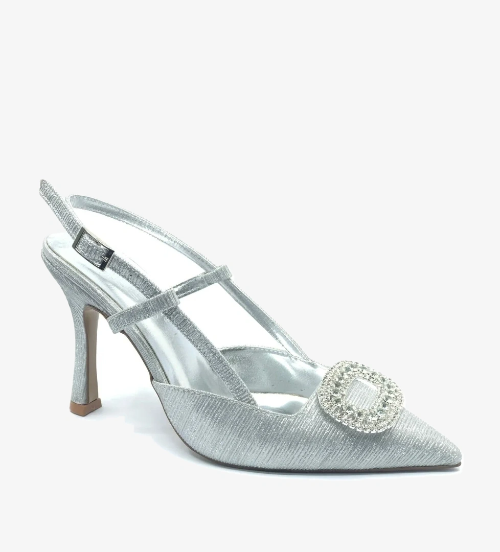 Taş Toka Detaylı Arkası Açık Stiletto Kadın Topuklu Ayakkabı