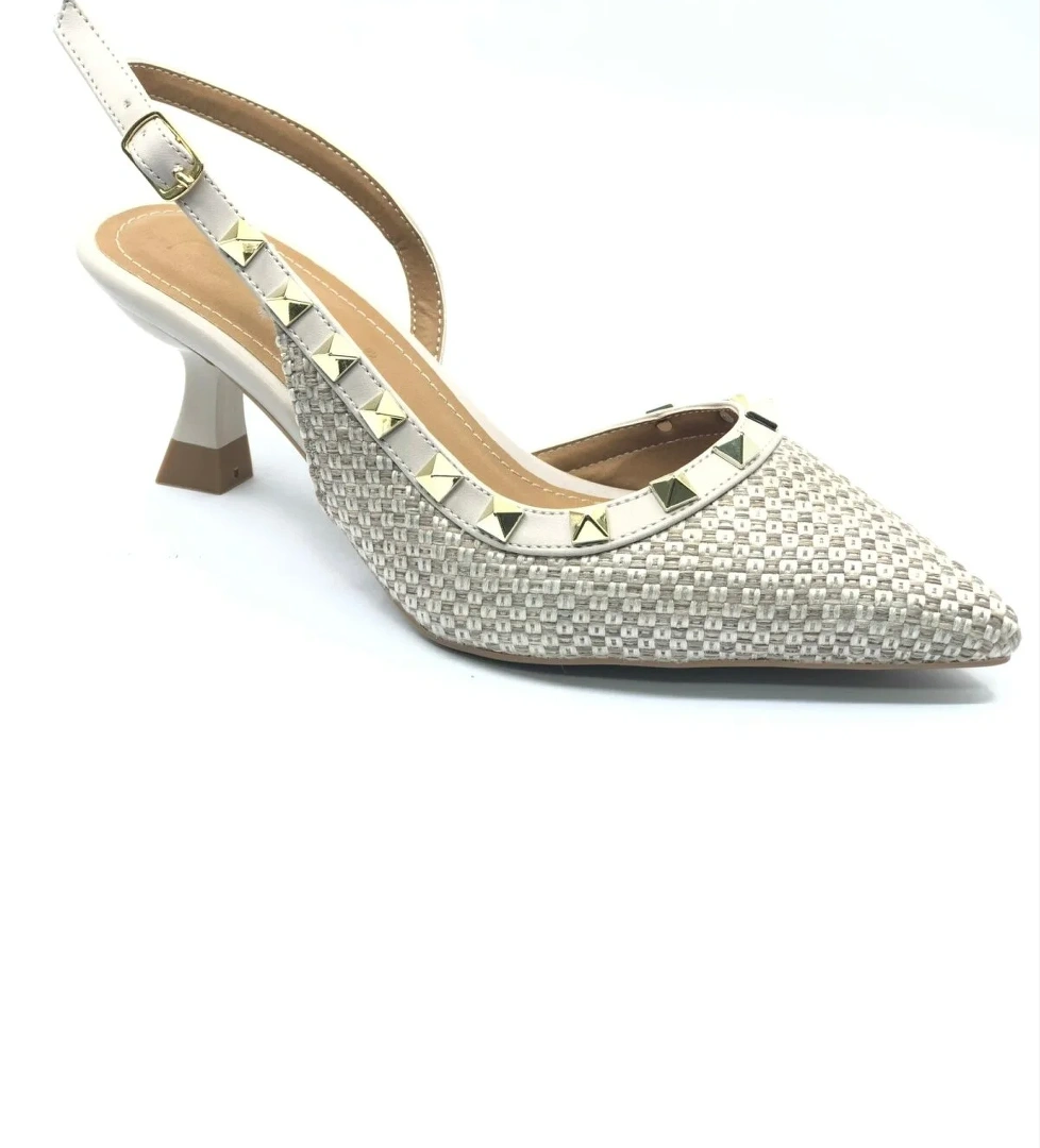 Hasır Zımba Detaylı Arkası Açık Stiletto Kadın Topuklu Ayakkabı