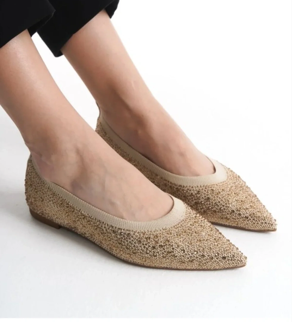 Feles Sivri Burun Taş Detaylı Kadın Babet Ayakkabı model görseli