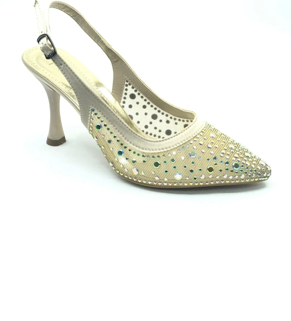 Feles Arkası Açık Şeffaf Taş Detaylı Sindirella Kadın Topuklu Ayakkabı model görseli