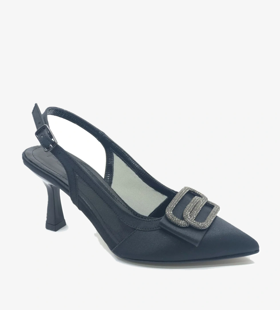 Arkası Açık Yanı Şeffaf Taş Detaylı Kadın Topuklu Ayakkabı - Görsel 1