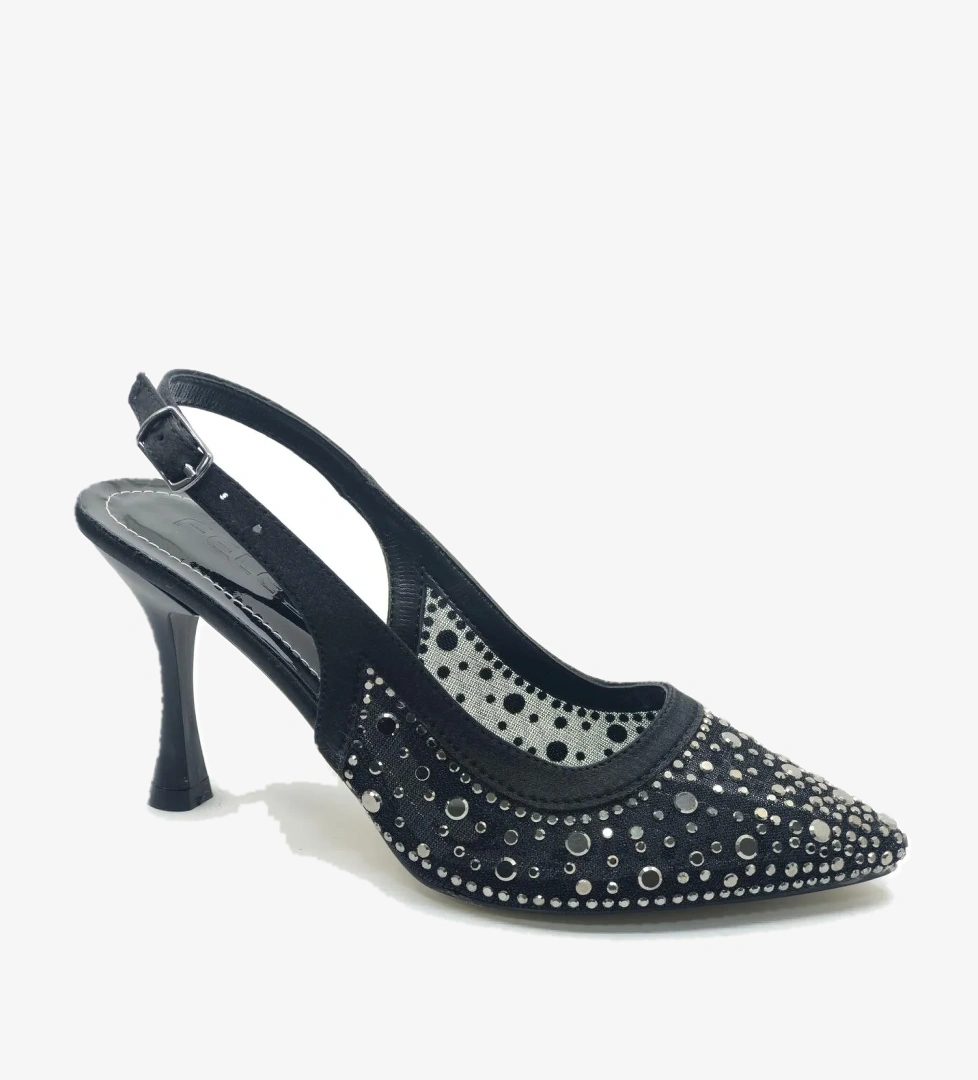 Arkası Açık Şeffaf Taş Detaylı Sindirella Kadın Topuklu Ayakkabı