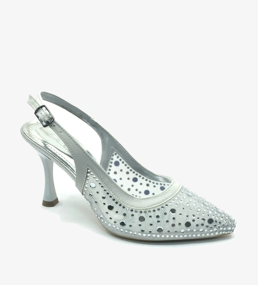 Arkası Açık Şeffaf Taş Detaylı Sindirella Kadın Topuklu Ayakkabı