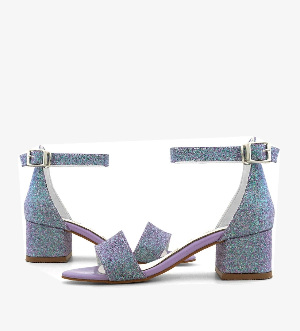 Lilo Simli Mor Tek Bantlı Kız Çocuk Topuklu Abiye Ayakkabı - Görsel 1