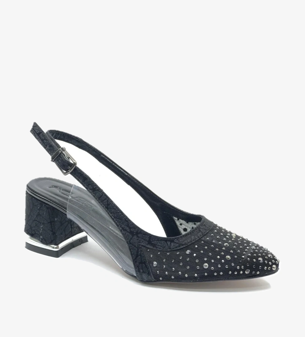 Arkası Açık Şeffaf Taş Detaylı Sindirella Kadın Kısa Topuklu Ayakkabı