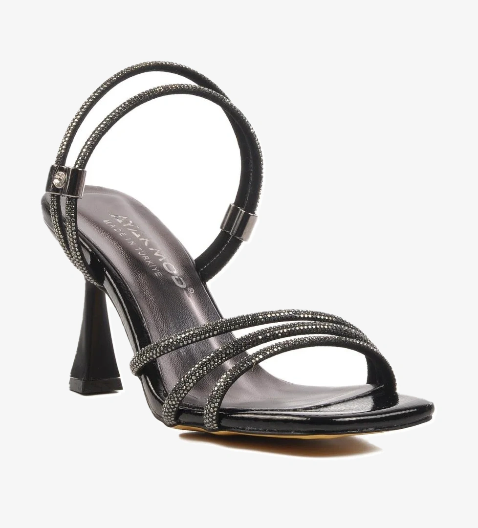 655372 Z Siyah Rugan Taşlı Kadın Topuklu Ayakkabı - Görsel 1