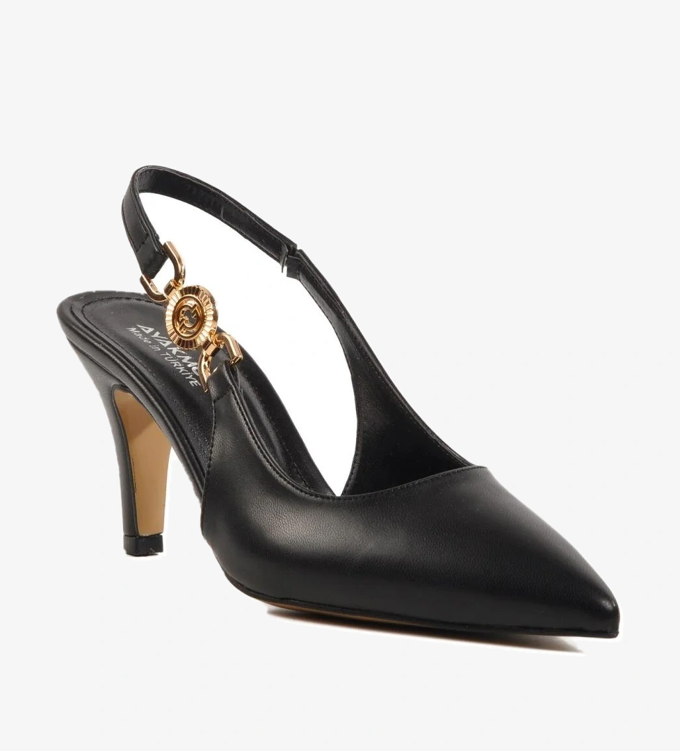 312390 Z Siyah Kadın Topuklu Ayakkabı Stiletto Düğün Nişan Ayakkabısı - Görsel 1