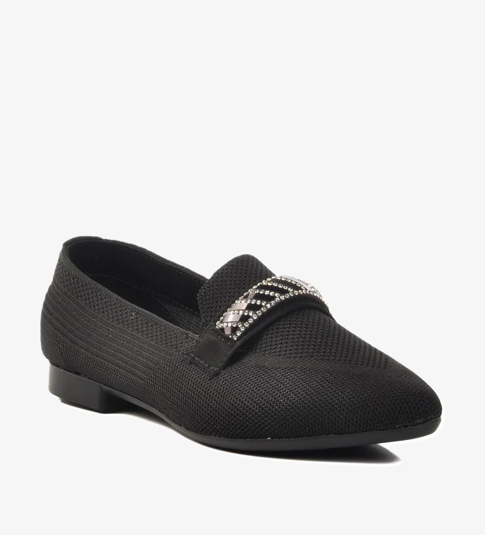 517046 Z Siyah Taşlı Triko Kadın Babet