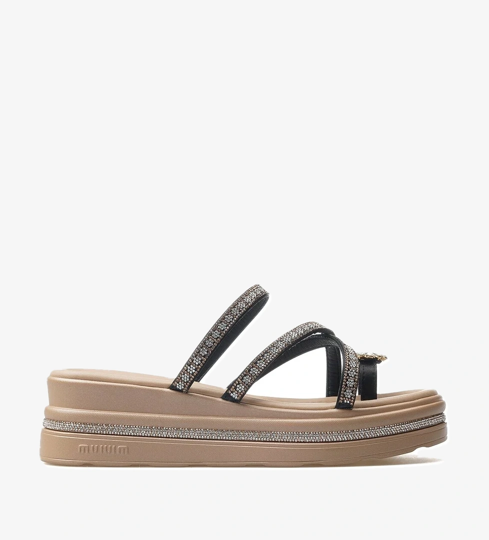 Guja Kadın Taş Detaylı Topuklu Parmak Arası Günlük Terlik 25y 25y398-2 Z Siyah Bej model görseli