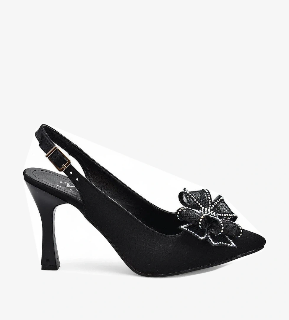 6513 Fiyonklu Taşlı 9cm Kadın Topuklu Ayakkabı Abiye Düğün Nişan Ayakkabısı