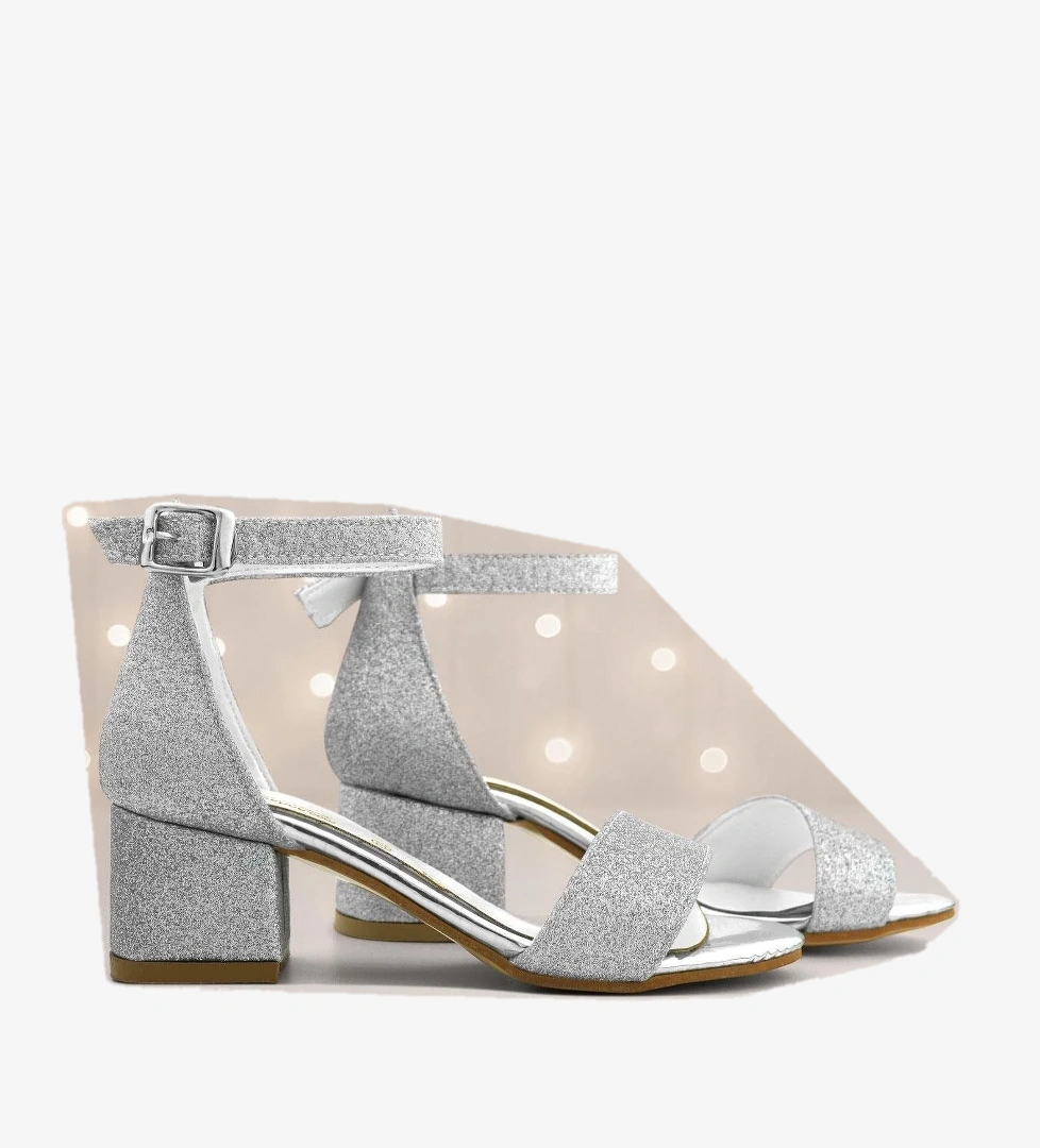 Lilo Simli Gümüş Tek Bantlı Kız Çocuk Topuklu Abiye Ayakkabı - Görsel 1