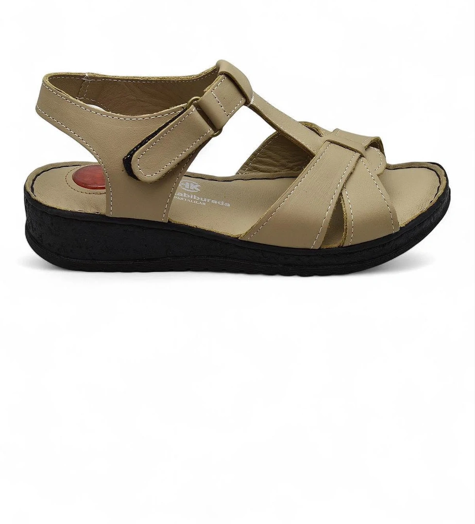 Ispartalılar 204 Tam Ortopedi̇k Hakiki Deri Kadın Sandalet Topuk Jel Taban model görseli