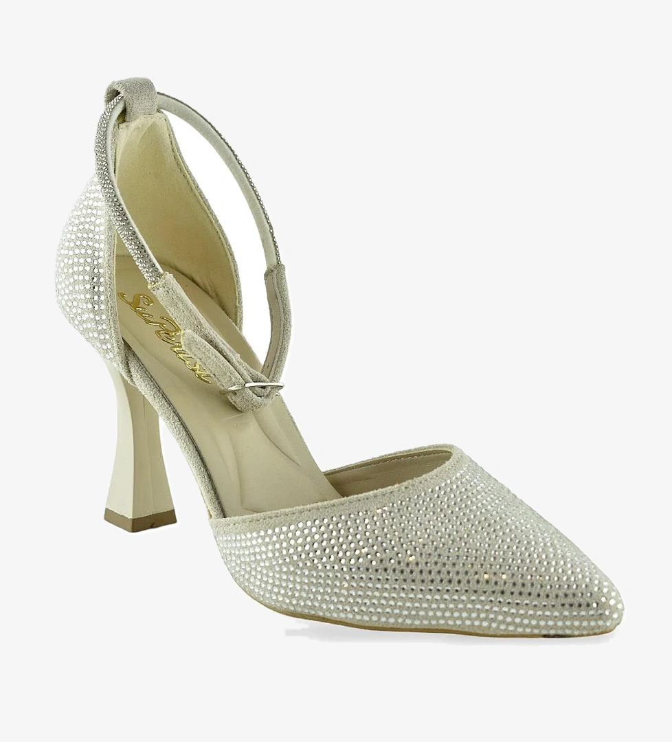 Ispartalılar 1089 Arkası Açık Kadın Topuklu Ayakkabı 8,5 cm Taşlı Abiye Düğün Nişan Kına Gecesi model görseli