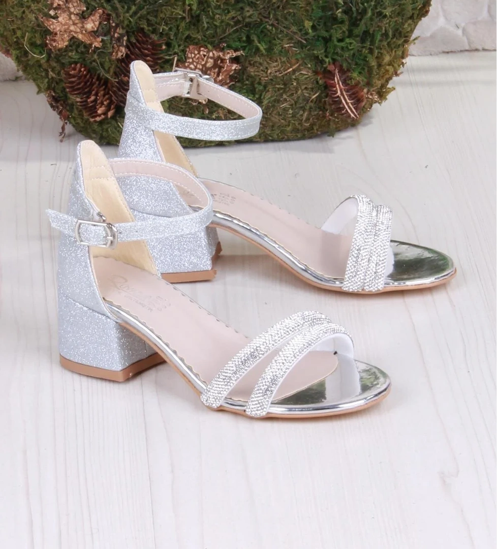 352087 Taşlı Detaylı Topuklu Kız Çocuk Abiye Ayakkabı