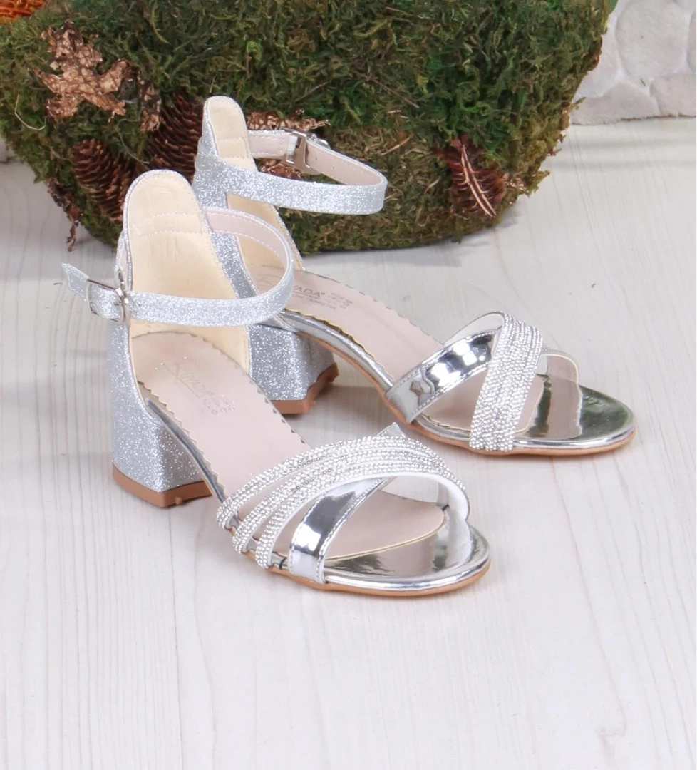 352091 Taşlı Detaylı Topuklu Kız Çocuk Abiye Ayakkabı - Görsel 1